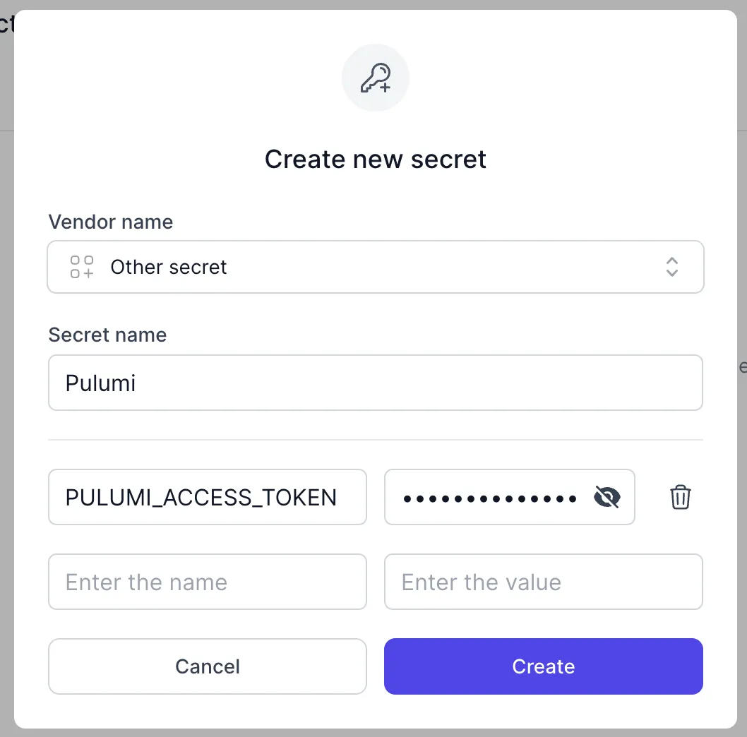 Adding a PULUMI_ACCESS_TOKEN secret to Zero