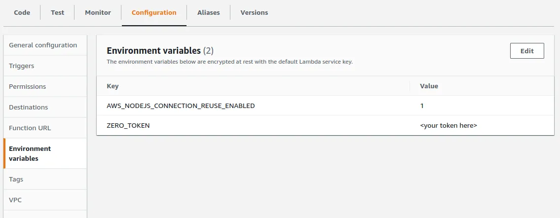 Adding an environment variable in AWS Lambda