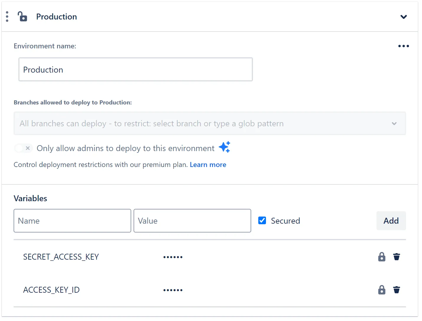 The variables were synced to Bitbucket