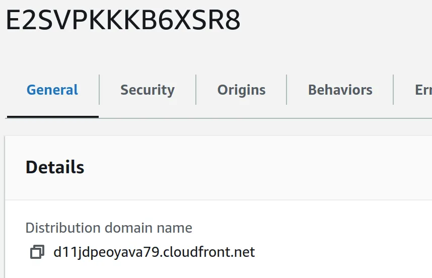 The Cloudfront distribution in the AWS console