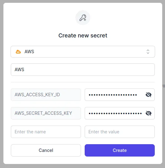 Adding an AWS secret in Zero {532x543}