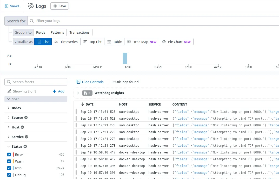 Viewing logs in the Datadog portal