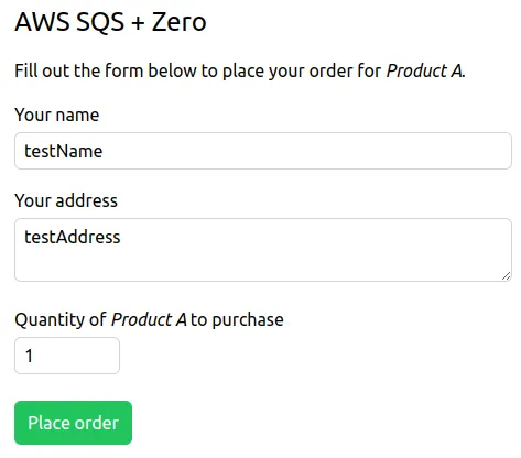 A form for purchasing a mock product