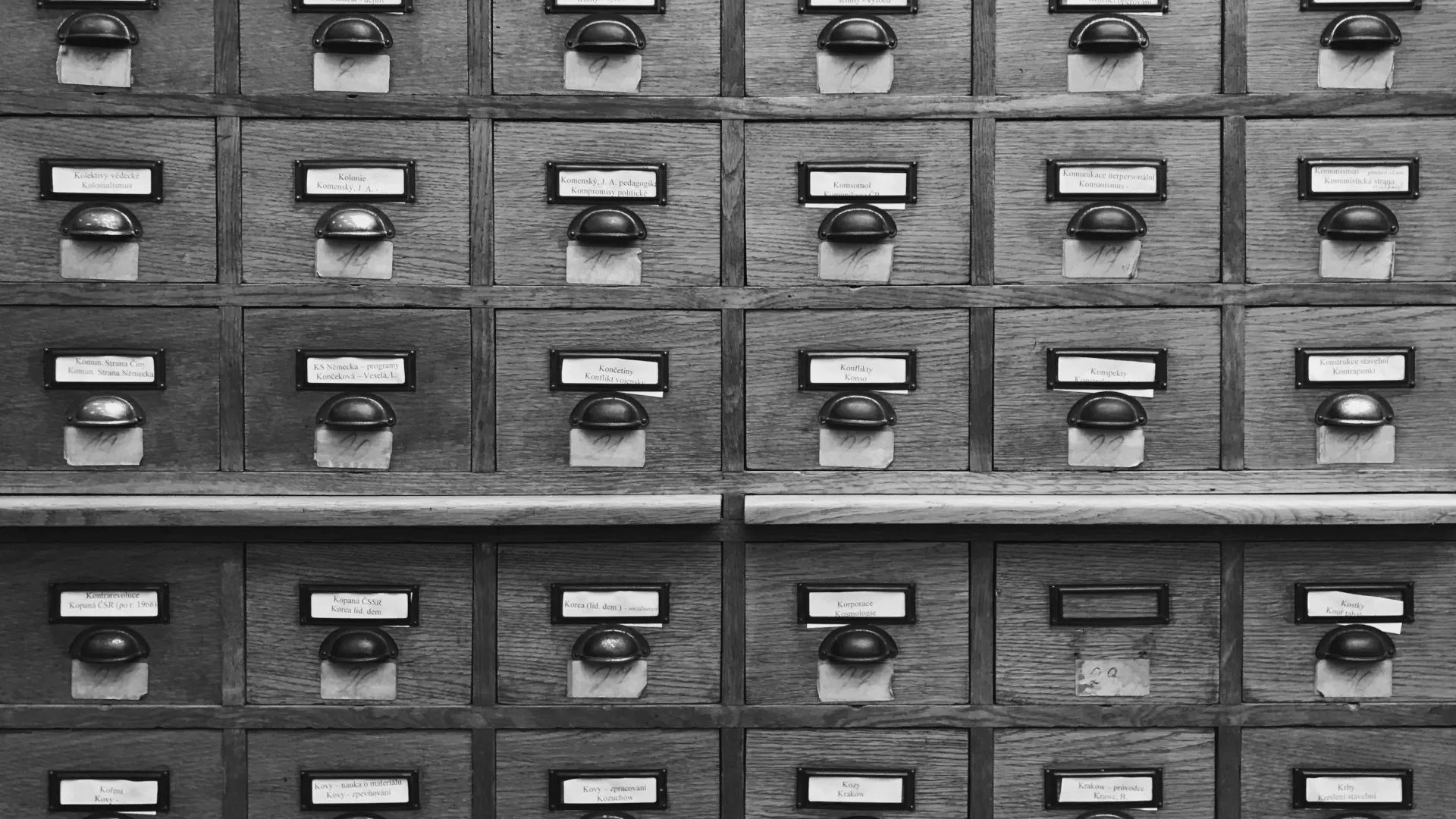 Old-school mailboxes at a post office