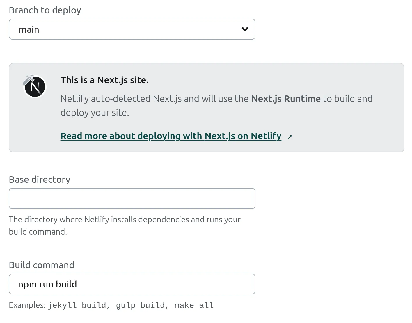 Configuring the build when deploying a Next.js app to Netlify