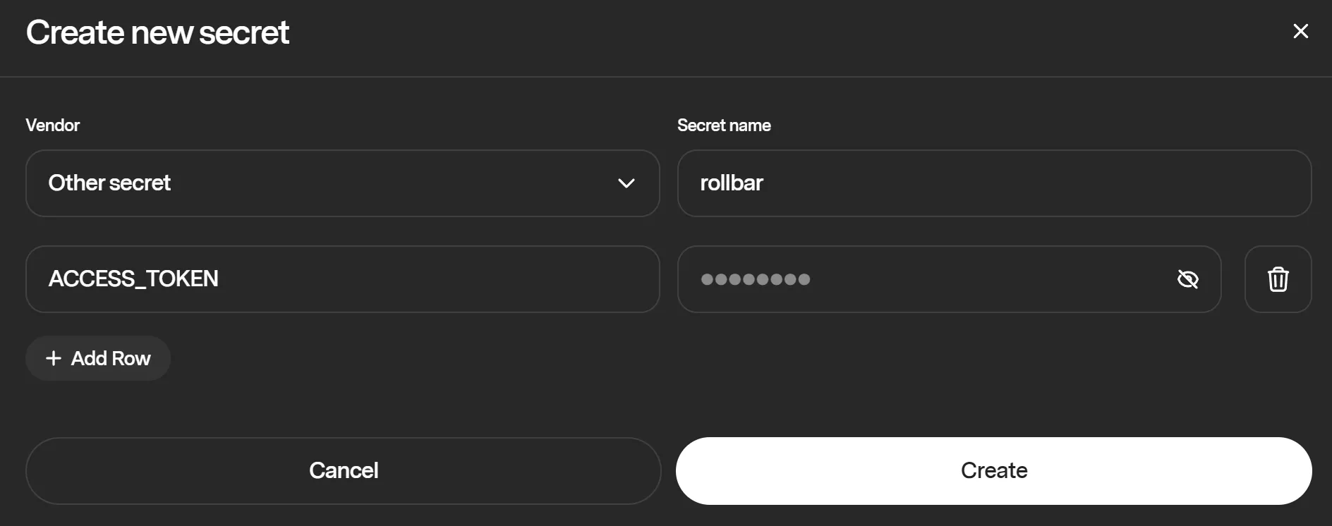 Creating the Rollbar secret in Zero