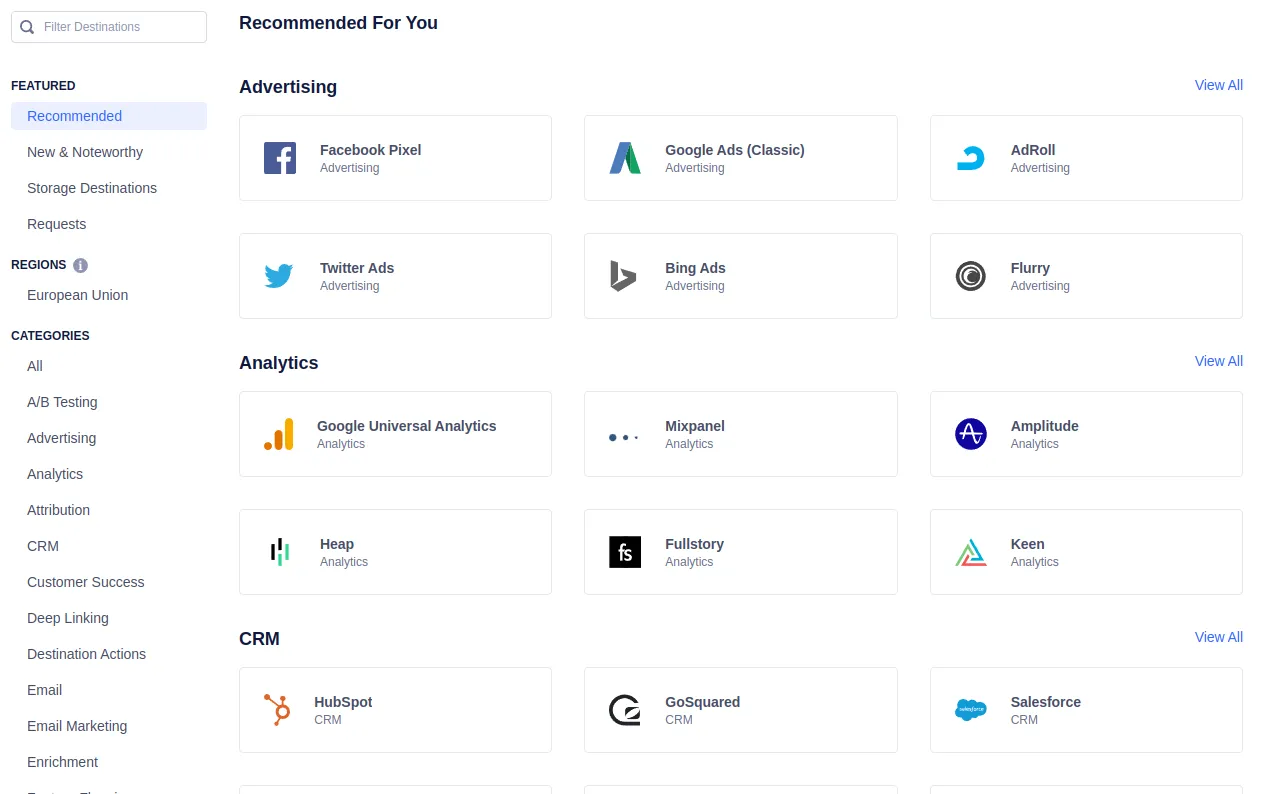 A sample of the destinations that can be chosen in Segment